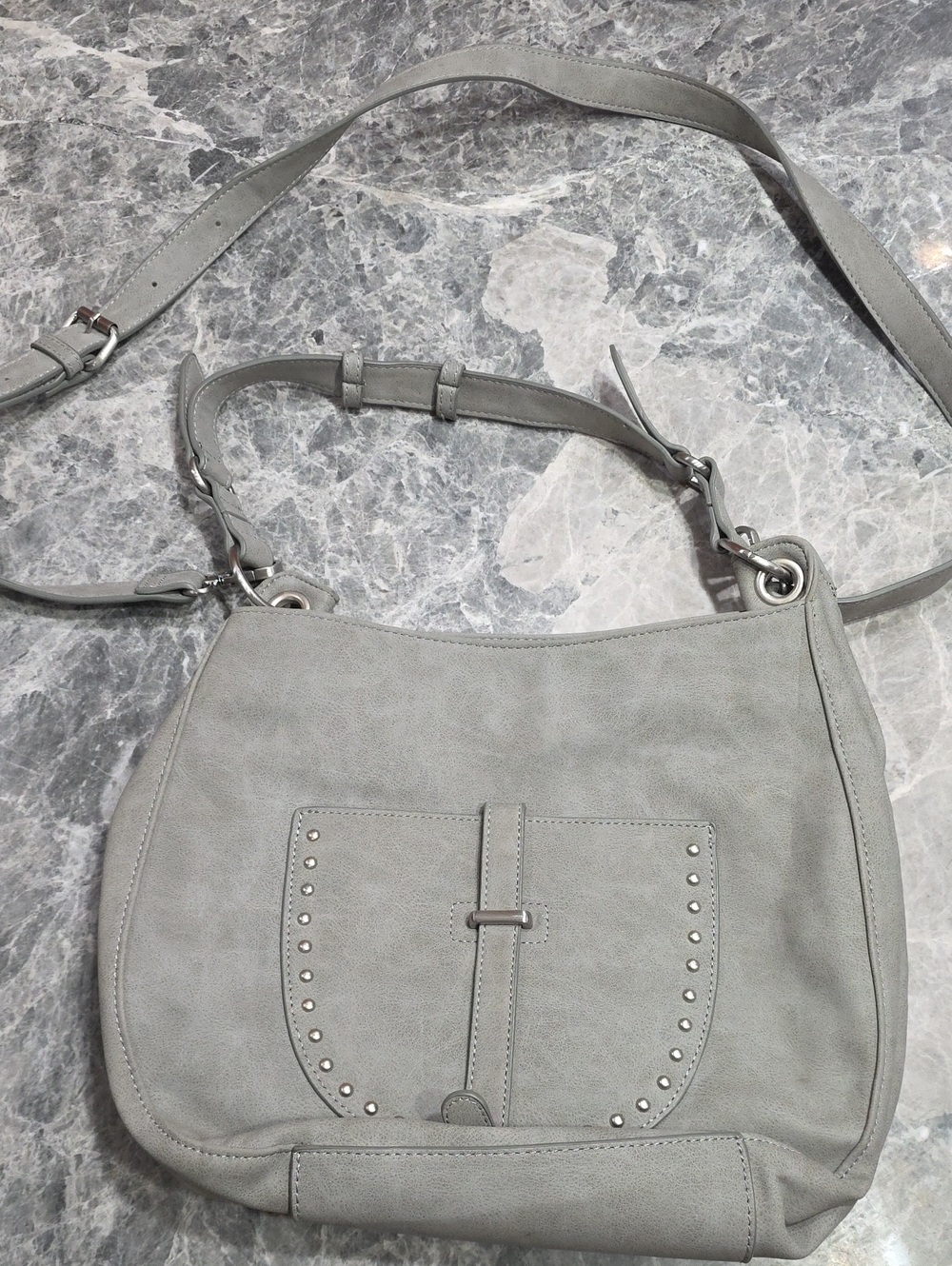 Minimalist Light Gray Stud-Accent Women’s Shoulder Bag